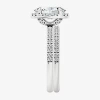 Signature By Modern Bride (F / Vs2) Womens 3 3/4 CT. T.W. Lab Grown White Diamond 10K Gold Oval Side Stone Halo Bridal Set