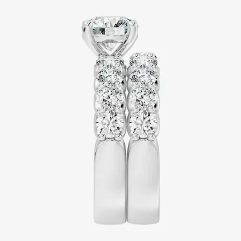 Signature By Modern Bride (F / Vs2) Womens 5 / CT. T.W. Lab Grown White Diamond 10K Gold Round Side Stone Bridal Set