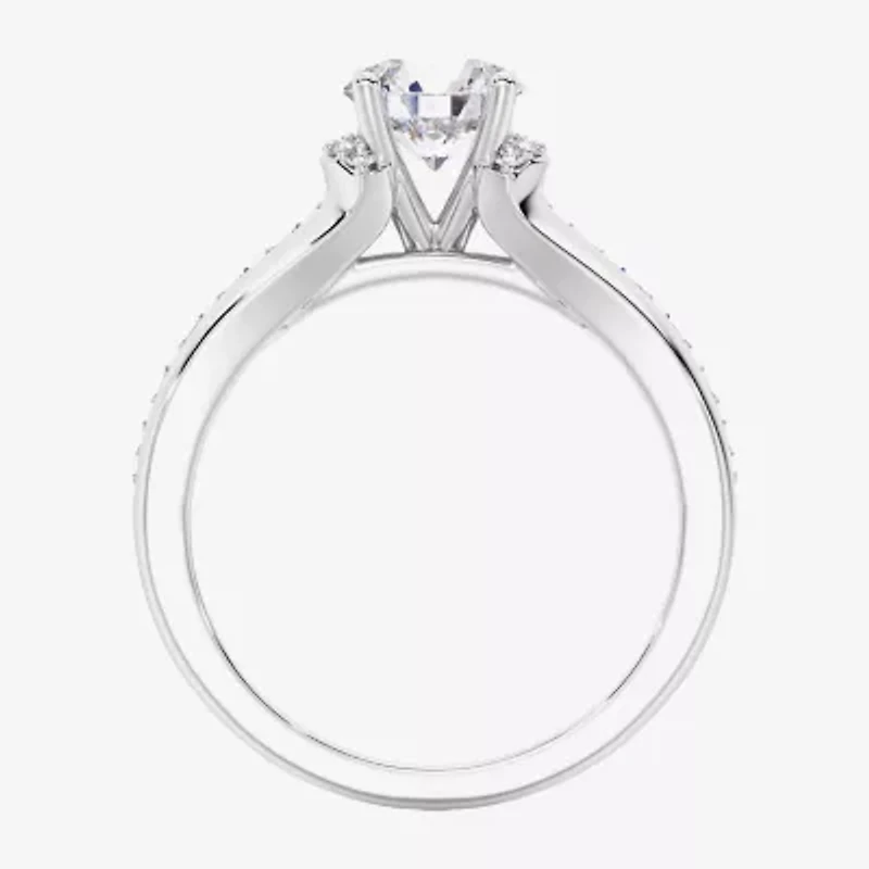 F / Vs2) Womens / CT. T.W. Lab Grown White Diamond 10K Gold Round Side Stone Engagement Ring