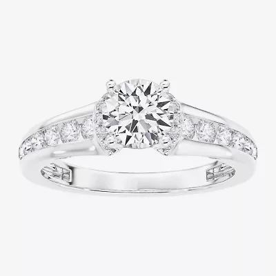 F / Vs2) Womens / CT. T.W. Lab Grown White Diamond 10K Gold Round Side Stone Engagement Ring