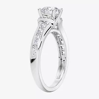 F / Vs2) Womens / CT. T.W. Lab Grown White Diamond 10K Gold Round Side Stone Engagement Ring
