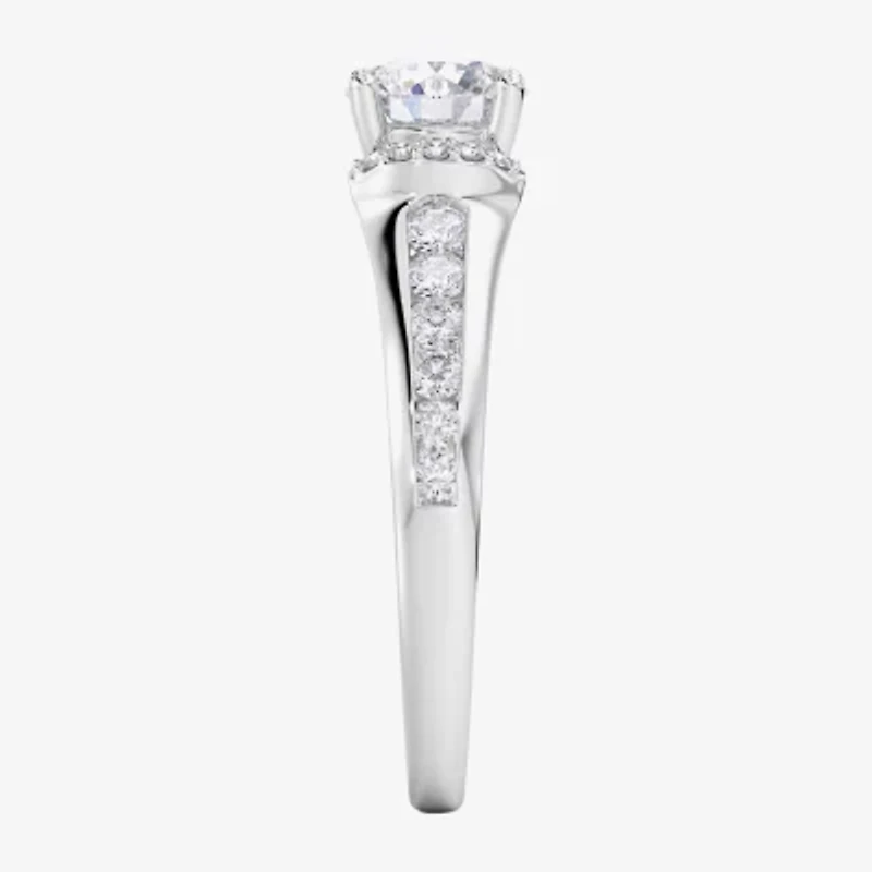 F / Vs2) Womens / CT. T.W. Lab Grown White Diamond 10K Gold Round Side Stone Engagement Ring