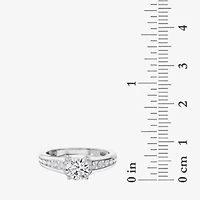 F / Vs2) Womens CT. T.W. Lab Grown White Diamond 10K Gold Round Side Stone Engagement Ring