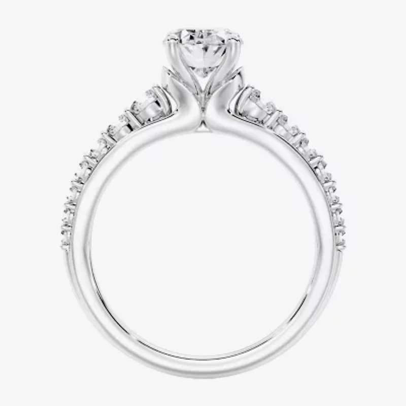 (F / Vs2) Womens 4 CT. T.W. Lab Grown White Diamond 10K Gold Oval Side Stone Engagement Ring