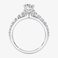 (F / Vs2) Womens 4 CT. T.W. Lab Grown White Diamond 10K Gold Oval Side Stone Engagement Ring
