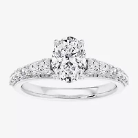 (F / Vs2) Womens 4 CT. T.W. Lab Grown White Diamond 10K Gold Oval Side Stone Engagement Ring