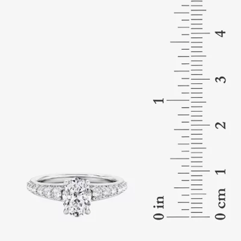 (F / Vs2) Womens 4 CT. T.W. Lab Grown White Diamond 10K Gold Oval Side Stone Engagement Ring