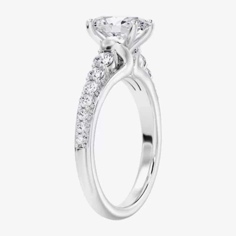 (F / Vs2) Womens 4 CT. T.W. Lab Grown White Diamond 10K Gold Oval Side Stone Engagement Ring