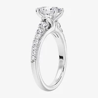 (F / Vs2) Womens 4 CT. T.W. Lab Grown White Diamond 10K Gold Oval Side Stone Engagement Ring