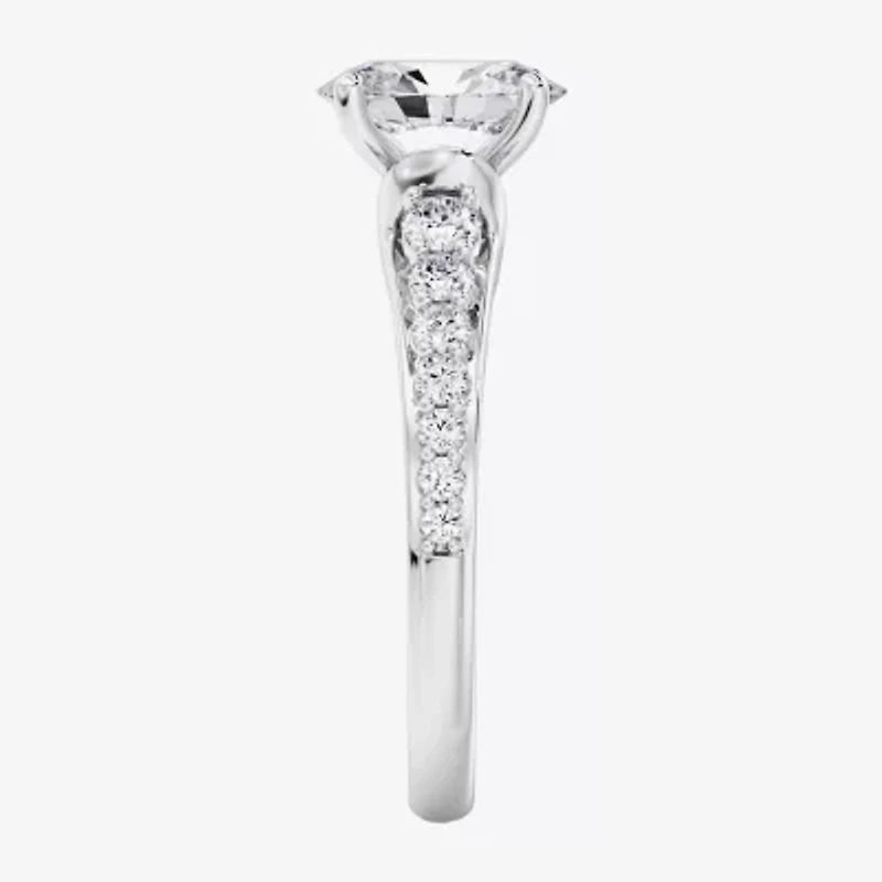 (F / Vs2) Womens 4 CT. T.W. Lab Grown White Diamond 10K Gold Oval Side Stone Engagement Ring