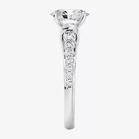 (F / Vs2) Womens 4 CT. T.W. Lab Grown White Diamond 10K Gold Oval Side Stone Engagement Ring