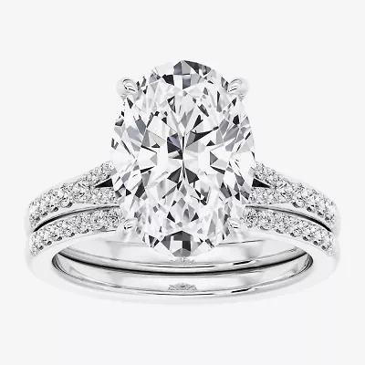 (F,Vs2) Womens 5 1/2 CT. T.W. Lab Grown White Diamond 14K Gold Oval Side Stone Bridal Set