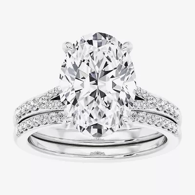 (F,Vs2) Womens 5 1/2 CT. T.W. Lab Grown White Diamond 14K Gold Oval Side Stone Bridal Set