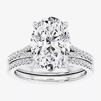 (F,Vs2) Womens 5 1/2 CT. T.W. Lab Grown White Diamond 14K Gold Oval Side Stone Bridal Set