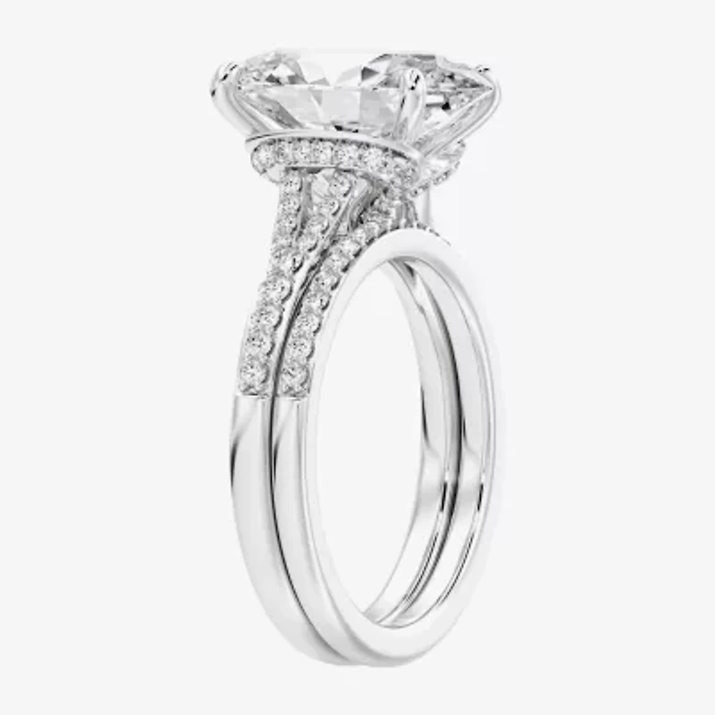 (F,Vs2) Womens 5 1/2 CT. T.W. Lab Grown White Diamond 14K Gold Oval Side Stone Bridal Set