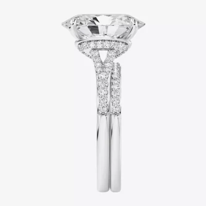 (F,Vs2) Womens 5 1/2 CT. T.W. Lab Grown White Diamond 14K Gold Oval Side Stone Bridal Set