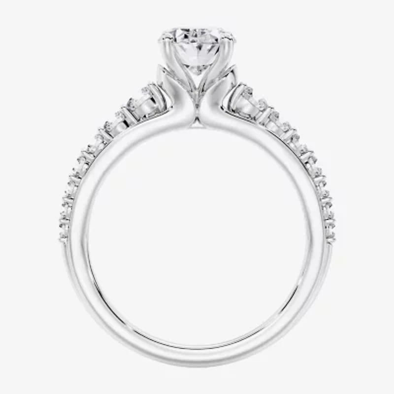 (F / Vs2) Womens 6 1/2 Ct. T.W. Lab Grown White Diamond 10K Gold Oval Side Stone Engagement Ring