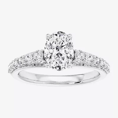(F / Vs2) Womens 6 1/2 Ct. T.W. Lab Grown White Diamond 10K Gold Oval Side Stone Engagement Ring