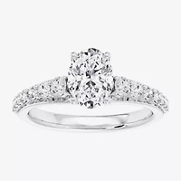 (F / Vs2) Womens 6 1/2 Ct. T.W. Lab Grown White Diamond 10K Gold Oval Side Stone Engagement Ring