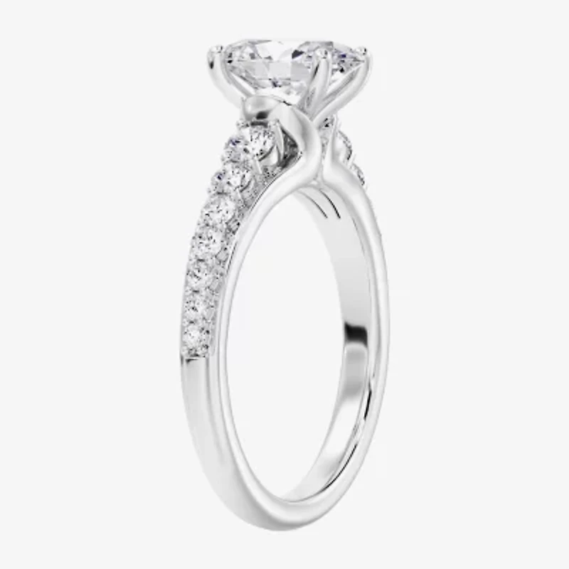 (F / Vs2) Womens 6 1/2 Ct. T.W. Lab Grown White Diamond 10K Gold Oval Side Stone Engagement Ring