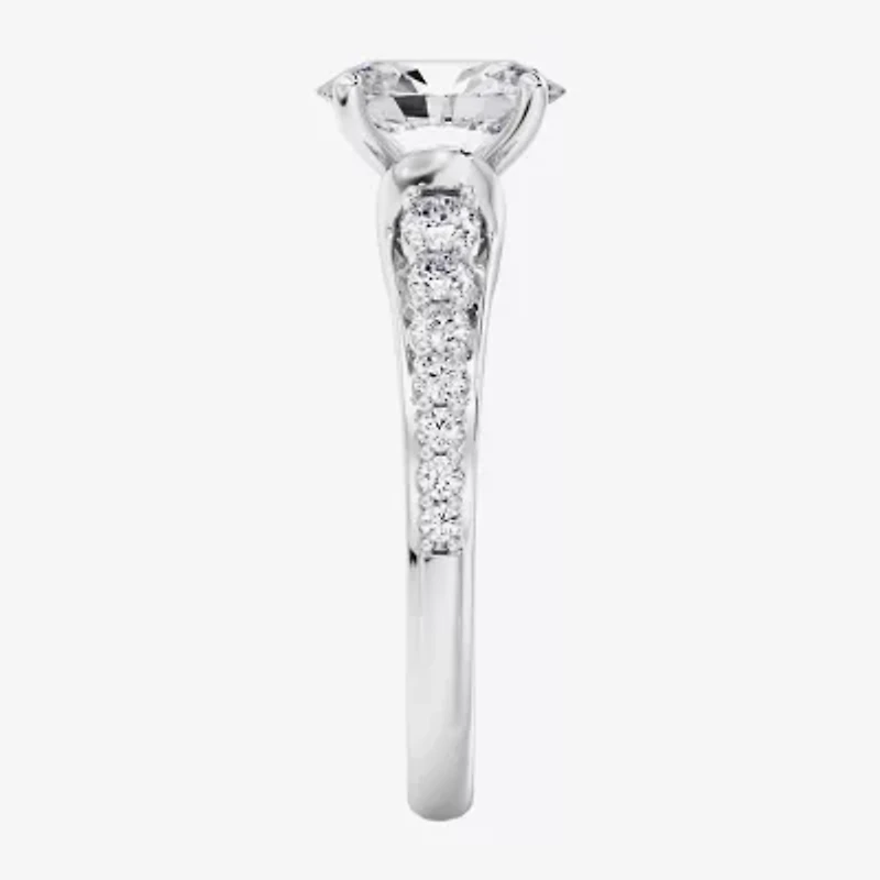 (F / Vs2) Womens 6 1/2 Ct. T.W. Lab Grown White Diamond 10K Gold Oval Side Stone Engagement Ring