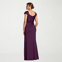 DJ Jaz Womens Asymmetrical Neck Short Sleeve Evening Gown