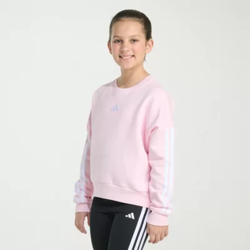 adidas Big Kid Girls Crew Neck Fleece Embroidered Long Sleeve Sweatshirt