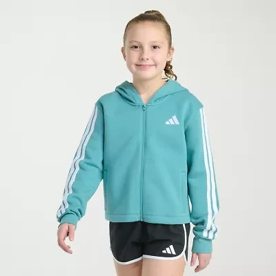 adidas Big Kid Girls Long Sleeve Embroidered Fleece Zipper Active Hoodie