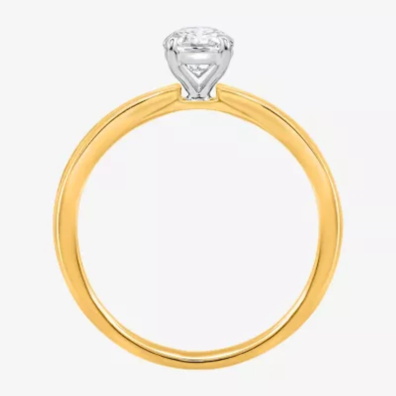 I / Si2) Womens CT. T.W. Lab Grown White Diamond 14K Gold Over Silver Oval Side Stone Engagement Ring