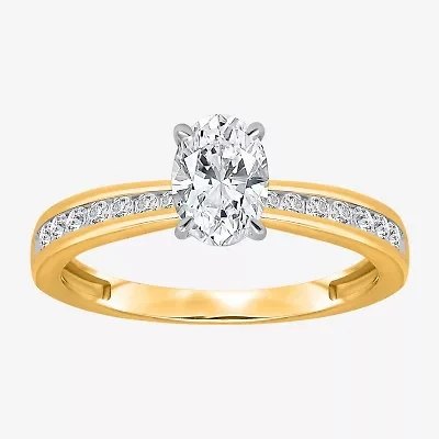 I / Si2) Womens CT. T.W. Lab Grown White Diamond 14K Gold Over Silver Oval Side Stone Engagement Ring