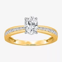 I / Si2) Womens CT. T.W. Lab Grown White Diamond 14K Gold Over Silver Oval Side Stone Engagement Ring