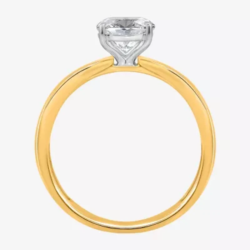 (I / Si2) Womens 2 CT. T.W. Lab Grown White Diamond 14K Gold Over Silver Oval Side Stone Engagement Ring