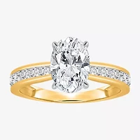 (I / Si2) Womens 2 CT. T.W. Lab Grown White Diamond 14K Gold Over Silver Oval Side Stone Engagement Ring
