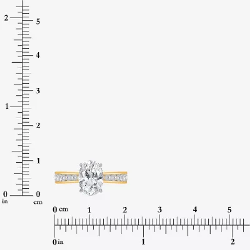 (I / Si2) Womens 2 CT. T.W. Lab Grown White Diamond 14K Gold Over Silver Oval Side Stone Engagement Ring