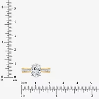 (I / Si2) Womens 2 CT. T.W. Lab Grown White Diamond 14K Gold Over Silver Oval Side Stone Engagement Ring