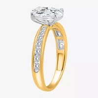 (I / Si2) Womens 2 CT. T.W. Lab Grown White Diamond 14K Gold Over Silver Oval Side Stone Engagement Ring
