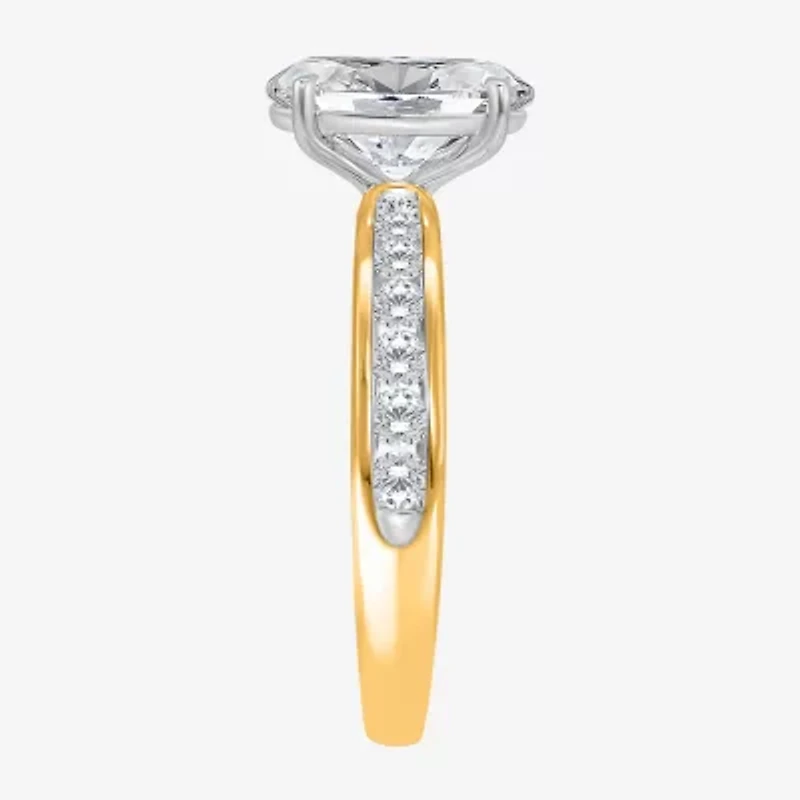 (I / Si2) Womens 2 CT. T.W. Lab Grown White Diamond 14K Gold Over Silver Oval Side Stone Engagement Ring