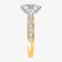 (I / Si2) Womens 2 CT. T.W. Lab Grown White Diamond 14K Gold Over Silver Oval Side Stone Engagement Ring