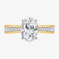 (I / Si2) Womens 2 CT. T.W. Lab Grown White Diamond 14K Gold Over Silver Oval Side Stone Engagement Ring