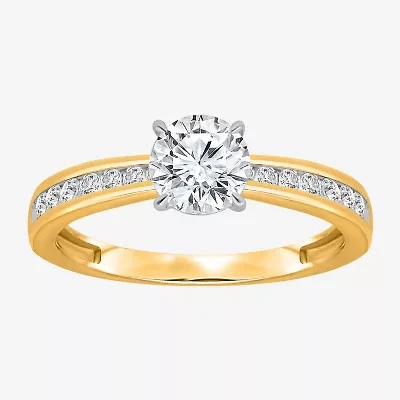 (I / Si2) Womens 1 CT. T.W. Lab Grown White Diamond Sterling Silver Round Side Stone Engagement Ring