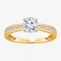 (I / Si2) Womens 1 CT. T.W. Lab Grown White Diamond Sterling Silver Round Side Stone Engagement Ring