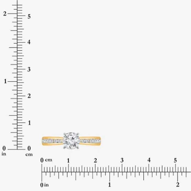 (I / Si2) Womens 1 CT. T.W. Lab Grown White Diamond Sterling Silver Round Side Stone Engagement Ring
