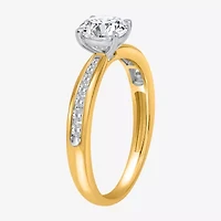 (I / Si2) Womens 1 CT. T.W. Lab Grown White Diamond Sterling Silver Round Side Stone Engagement Ring