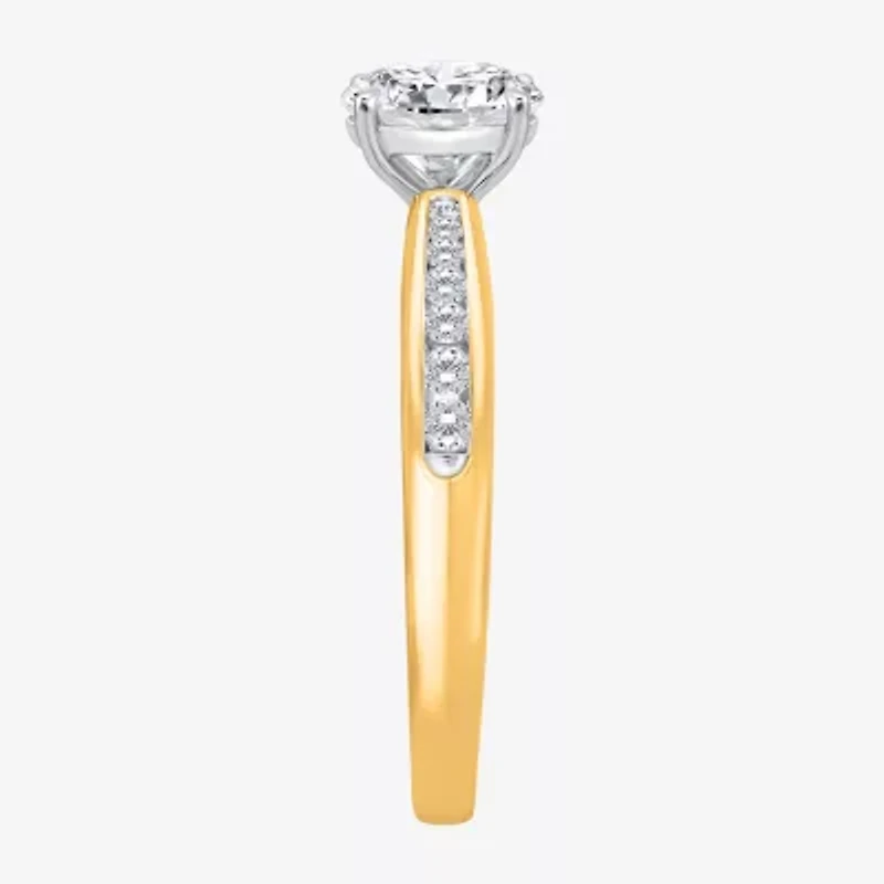 (I / Si2) Womens 1 CT. T.W. Lab Grown White Diamond Sterling Silver Round Side Stone Engagement Ring