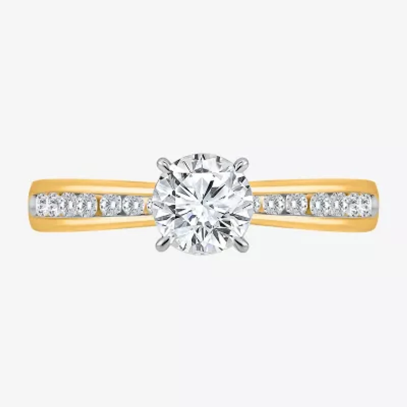 (I / Si2) Womens 1 CT. T.W. Lab Grown White Diamond Sterling Silver Round Side Stone Engagement Ring