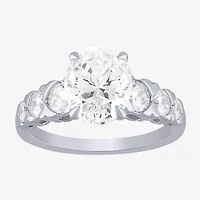 (F / Vs2) Womens 3 CT. T.W. Lab Grown White Diamond 10K Gold Oval Side Stone Engagement Ring