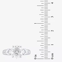 (F / Vs2) Womens 3 CT. T.W. Lab Grown White Diamond 10K Gold Oval Side Stone Engagement Ring