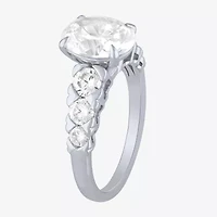 (F / Vs2) Womens 3 CT. T.W. Lab Grown White Diamond 10K Gold Oval Side Stone Engagement Ring