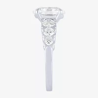 (F / Vs2) Womens 3 CT. T.W. Lab Grown White Diamond 10K Gold Oval Side Stone Engagement Ring
