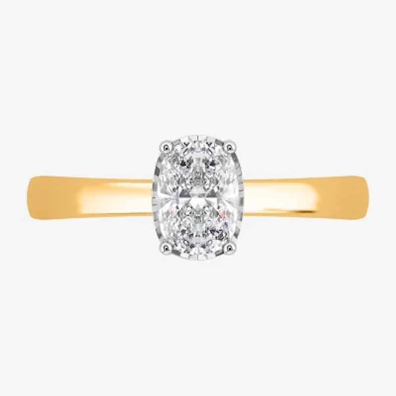 (I / Si2) Womens 1 CT. Lab Grown White Diamond Sterling Silver Cushion Solitaire Engagement Ring